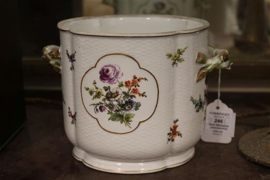 A pair of Dresden porcelain quatrefoil shaped jardinieres Height 6in.